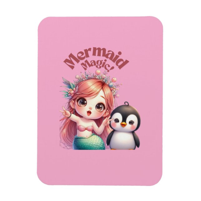 Christmas Mermaid Magic Card with Penguin Fun Magnet (Vertical)