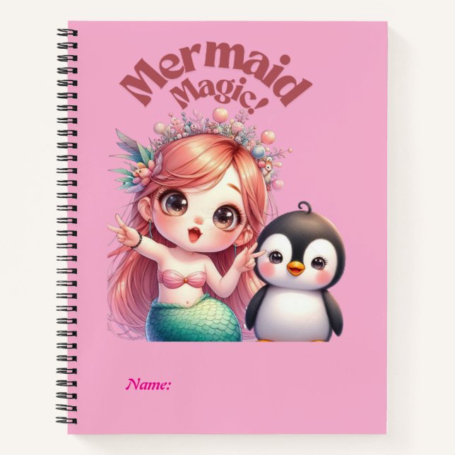 Christmas Mermaid Magic Card with Penguin Fun Notebook (Front)