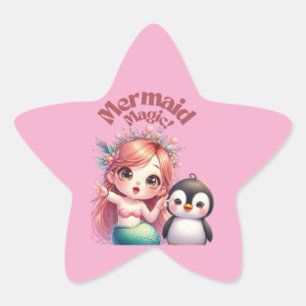 Christmas Mermaid Magic Card with Penguin Fun Star Sticker