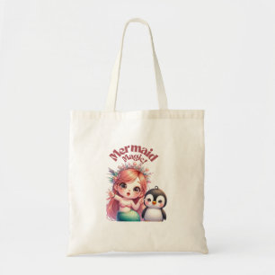 Christmas Mermaid Magic Card with Penguin Fun Tote Bag