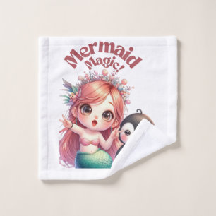 Christmas Mermaid Magic Card with Penguin Fun Wash Cloth