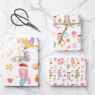 Christmas Mermaid Pattern Wrapping Paper Sheet