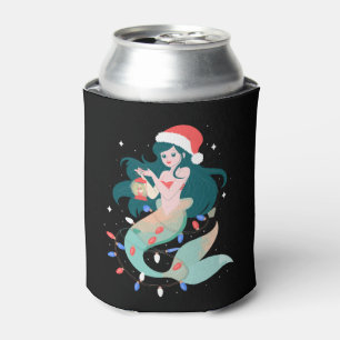 Christmas Mermaid Santa Hat Lantern Lights Xmas Can Cooler