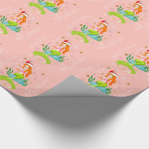 Christmas mermaid & snowflakes gold personalised wrapping paper