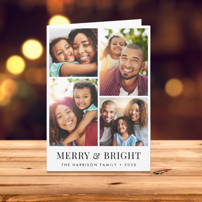 Christmas Merry And Bright 4 Photo Holiday Card (Creator Uploaded)