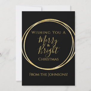 Christmas Merry and Bright Black Gold Holiday Card