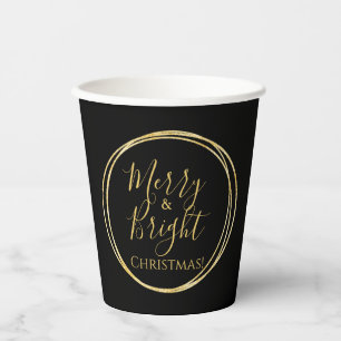 Christmas Merry and Bright Black Gold Paper Cups