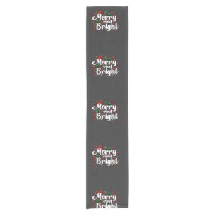 Christmas Merry and bright colorful typography Short Table Runner