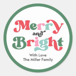 Christmas Merry And Bright Colourful Holiday Gift Classic Round Sticker