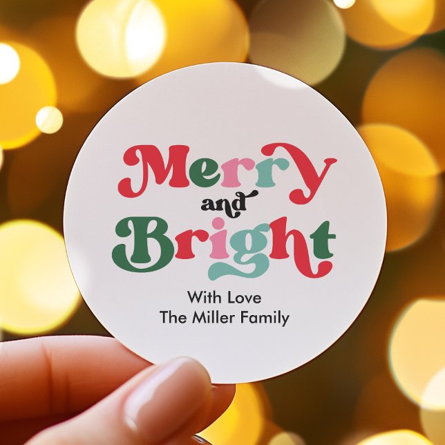 Christmas Merry And Bright Colourful Holiday Gift Classic Round Sticker (Creator Uploaded)