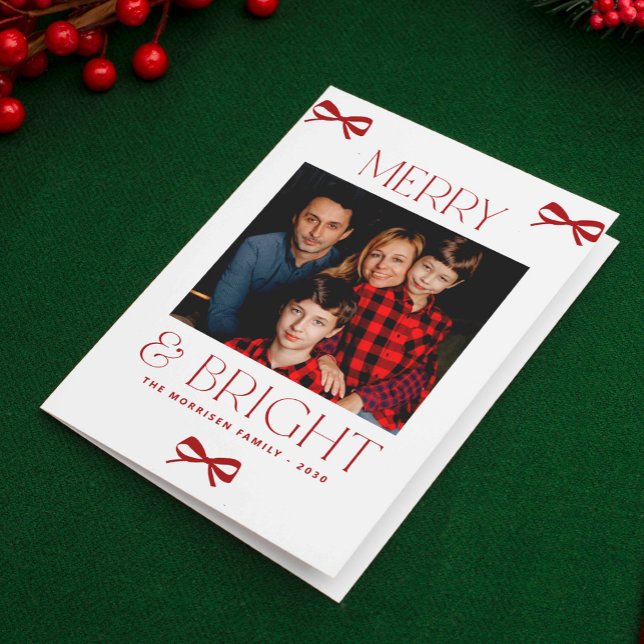 Christmas Merry and Bright elegant family photo Holiday Card (Creator Uploaded)