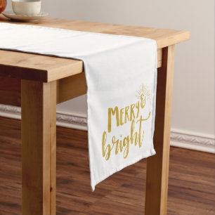 Christmas Merry and Bright Faux Gold Typography Short Table Runner