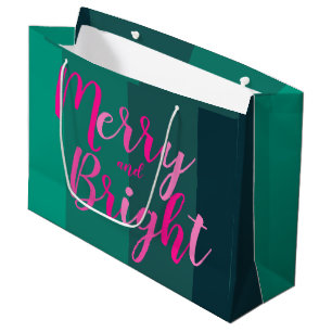 Christmas Merry and Bright Green Pink Large Gift Bag