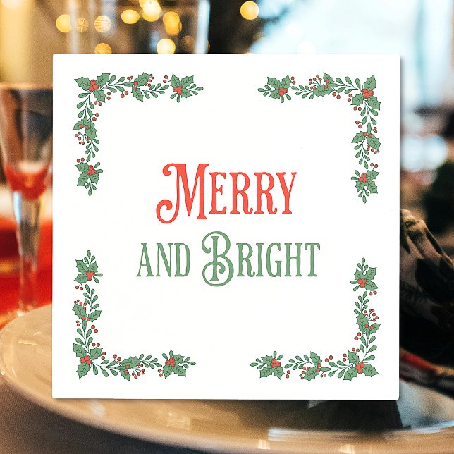 Christmas Merry And Bright Modern Pastel Red Green Napkin (Creator Uploaded)