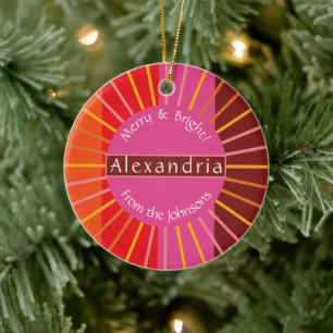 Christmas Merry and Bright Personalised Family Ceramic Tree Decoration