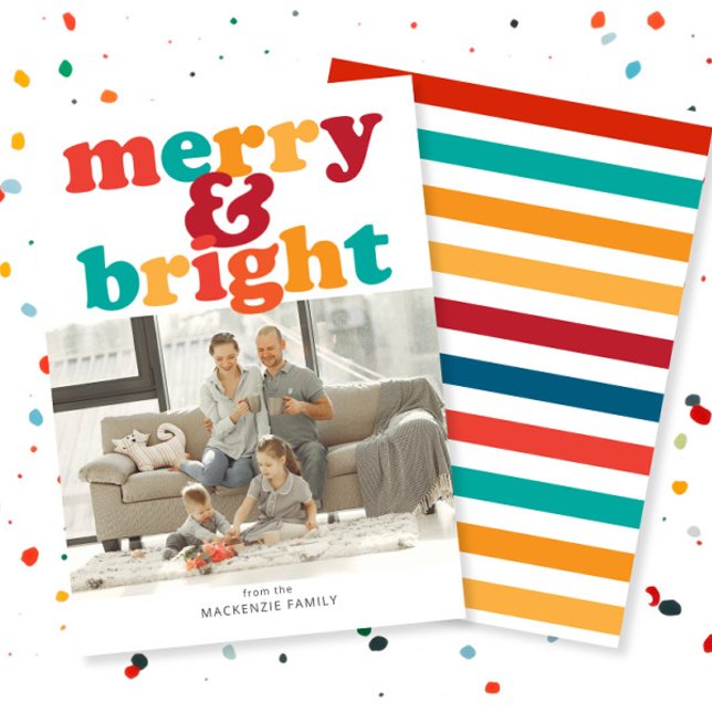 Christmas Merry and Bright Photo Personalised Holiday Card (Christmas Merry and Bright Photo Personalized Holiday Card by Ricaso. Fun, colorful & bold cards)