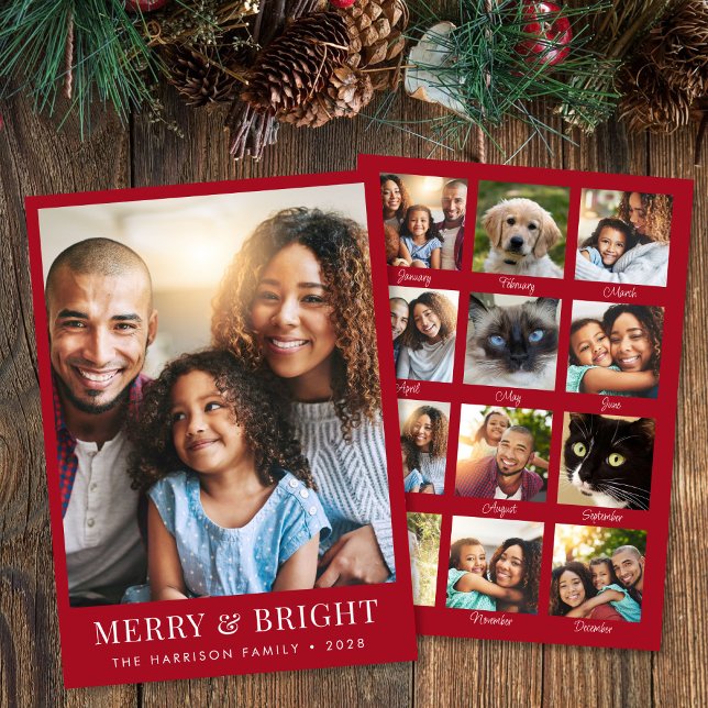 Christmas Merry And Bright Photo Red Holiday Card (This holiday season, let your family's smiles and memories shine on our year in review photo card)