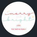 Christmas Merry and Bright pink red Classic Round Sticker<br><div class="desc">Christmas Merry and Bright pink red</div>