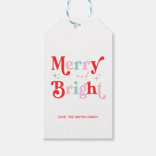 Christmas Merry and Bright Pink Red Gift Tags