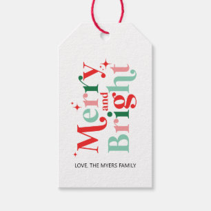 christmas merry and bright pink red gift tags