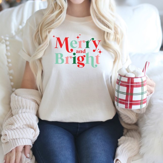 christmas merry and bright pink red modern font T-Shirt (Creator Uploaded)