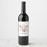 christmas merry and bright pink red wine label<br><div class="desc">retro font Merry and Bright christmas gift</div>