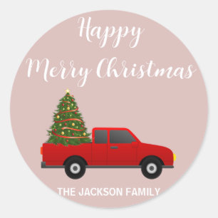 christmas merry and bright prink classic round sticker