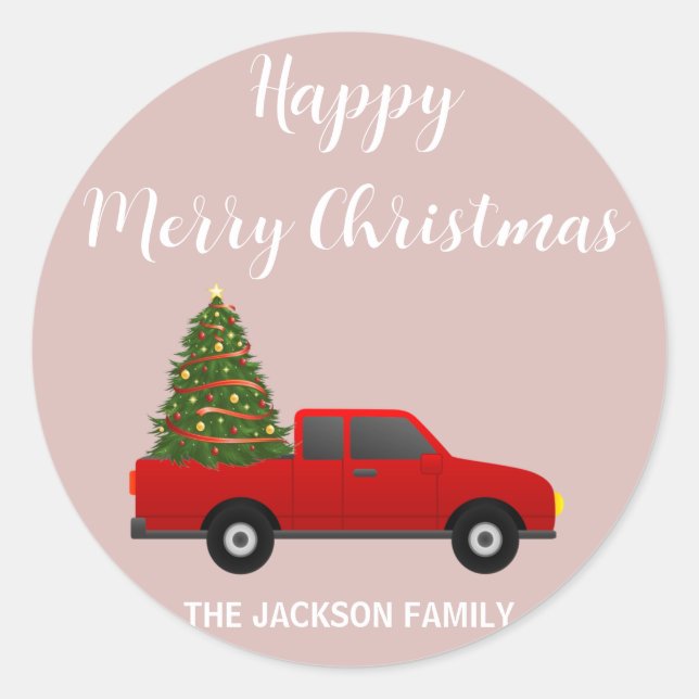 christmas merry and bright prink classic round sticker (Front)