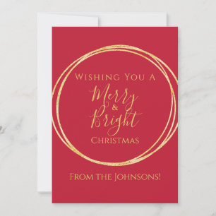 Christmas Merry and Bright Red Gold Holiday Card