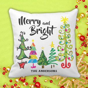 Christmas Merry and Bright Trees Throw Pillow