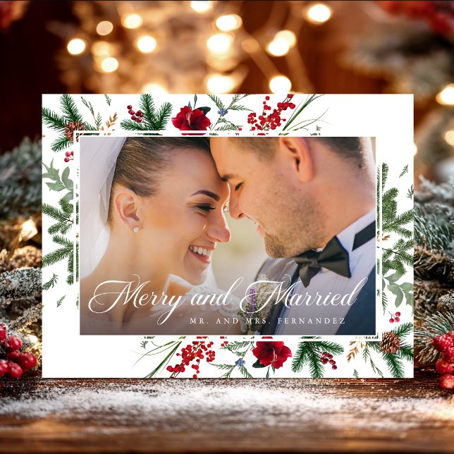 Christmas Merry And Married Holiday Postcard (Creator Uploaded)