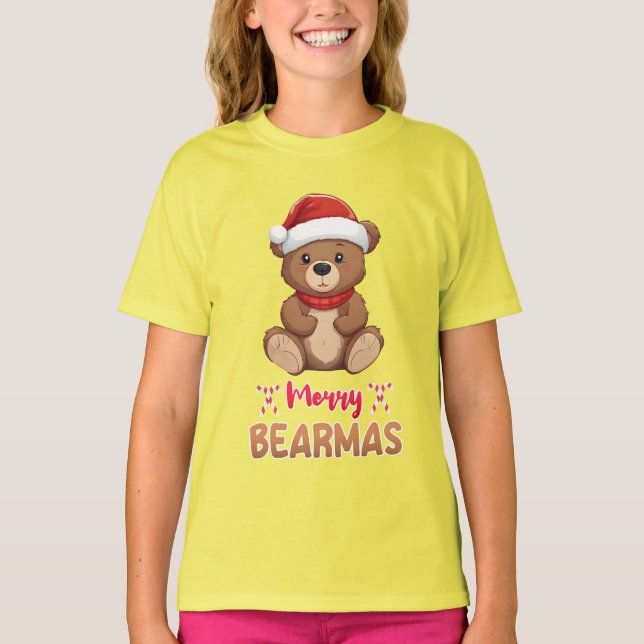 Christmas Merry Bearmas Cute Pet Lover Santa Hat T-Shirt (Front)
