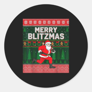 Christmas Merry Blitzmas Santa Football Ugly Sweat Classic Round Sticker