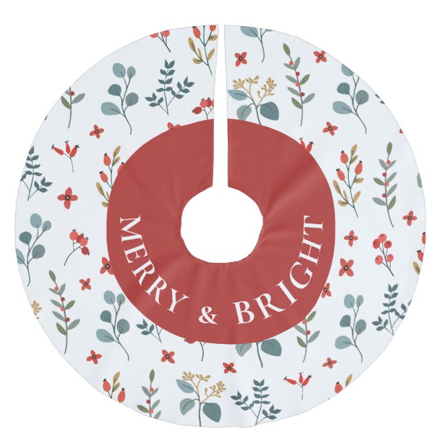 Christmas Merry & Bright Eucalyptus Berries Floral Brushed Polyester Tree Skirt (Front)