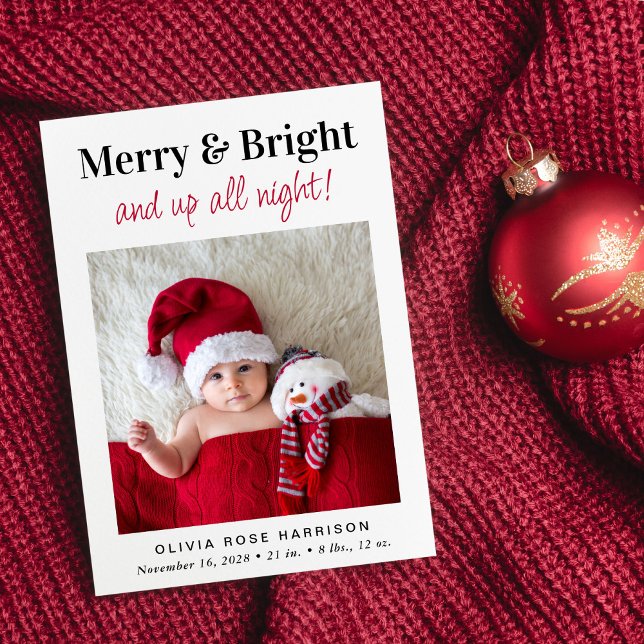 Christmas Merry Bright Photo Holiday Birth Announcement (A fun & unique way to introduce family and friends to your growing family this holiday season)