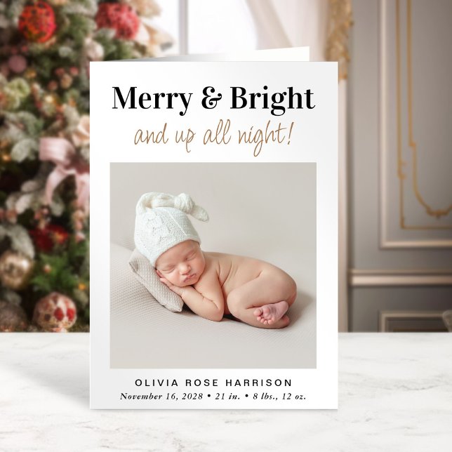 Christmas Merry Bright Photo Holiday Birth Announcement (A beautiful and unique way to thank family and friends and introduce them to your Christmas  baby)