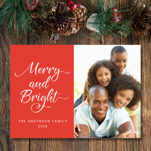 Christmas Merry Bright Photo White Script Holiday Card
