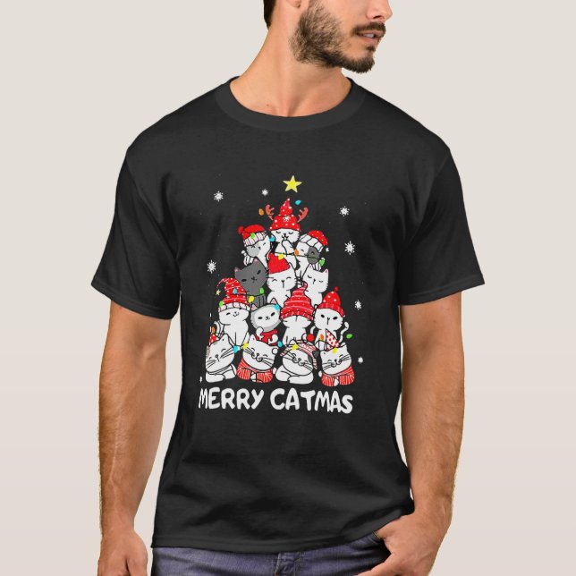 Christmas Merry Catmas Tree Funny Xmas Cat Lover G T-Shirt (Front)