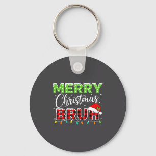 Christmas Merry Christmas Bruh Buffalo Plaid Santa Key Ring