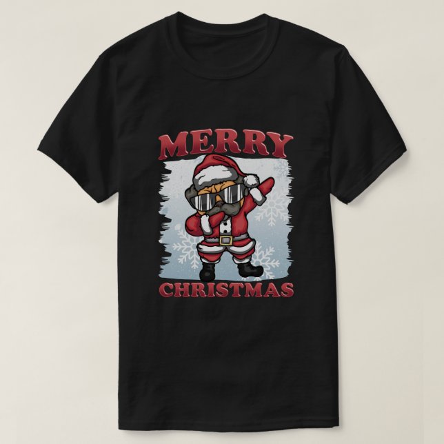 Christmas - Merry Christmas Dabbing Pug Dog Santa T-Shirt (Design Front)