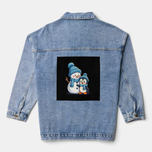 Christmas Merry Christmas For Gift Penguin Snowman Denim Jacket