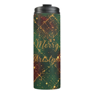 Christmas, Merry Christmas, Gold Red Green Pattern Thermal Tumbler