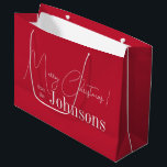 Christmas Merry Christmas Modern Red  Large Gift Bag<br><div class="desc">This is a modern, Merry Christmas design. It is in festive red and white and has the message, "Merry Christmas! from the Johnsons". Ideal for your Christmas gift giving, and ideal for your celebration party favours this festive season. To personalise, simply add your name in the personalise this text box....</div>