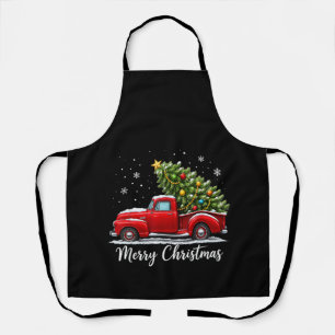Christmas Merry Christmas Red Truck Tree Men Women Apron