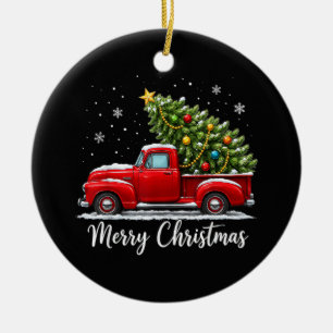 Christmas Merry Christmas Red Truck Tree Men Women Ceramic Tree Decoration