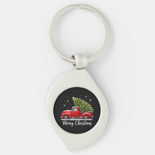 Christmas Merry Christmas Red Truck Tree Men Women Key Ring