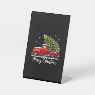 Christmas Merry Christmas Red Truck Tree Men Women Pedestal Sign