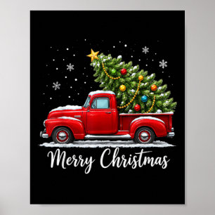 Christmas Merry Christmas Red Truck Tree Men Women Poster