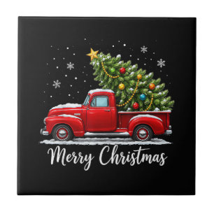 Christmas Merry Christmas Red Truck Tree Men Women Tile