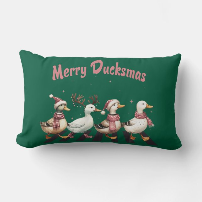 Christmas Merry Ducksmas Throw Pillow (Front)